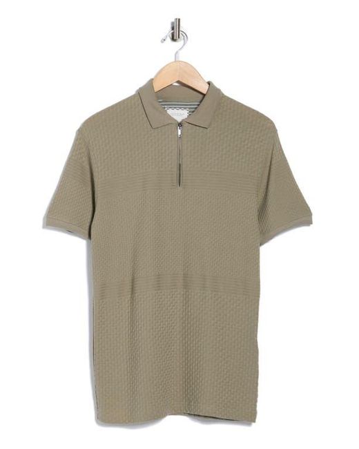 Cactus Man Green Textured Half Zip Knit Polo for men