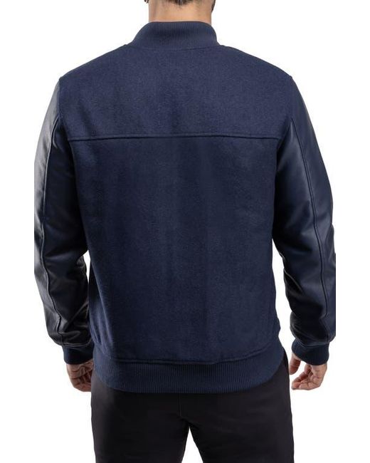 Xray Jeans Blue Mixed Media Faux Leather Bomber Jacket for men
