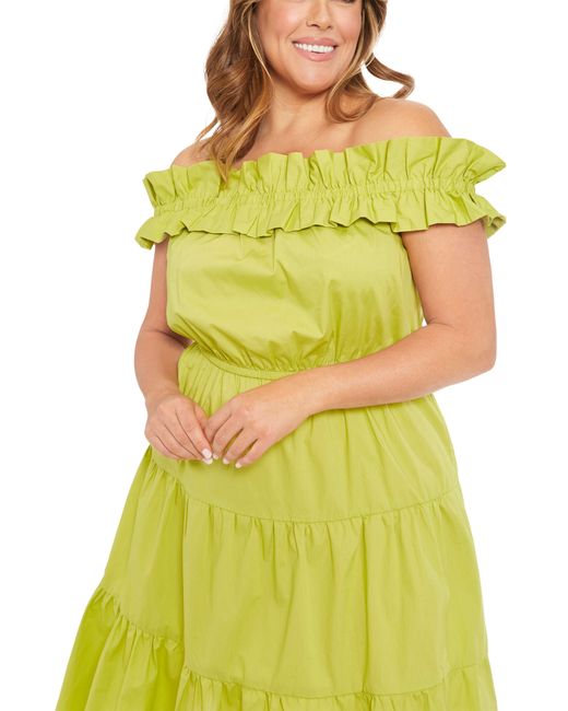 London Times Yellow Ruffle Off The Shoulder Tier Dress