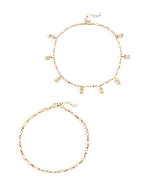 Nordstrom Rack White Set Of 2 Baguette Cubic Zirconia & Figaro Chain Anklets