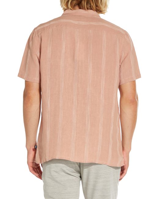Civil Society Multicolor Tonal Texture Short Sleeve Linen & Cotton Blend Button-up Shirt for men