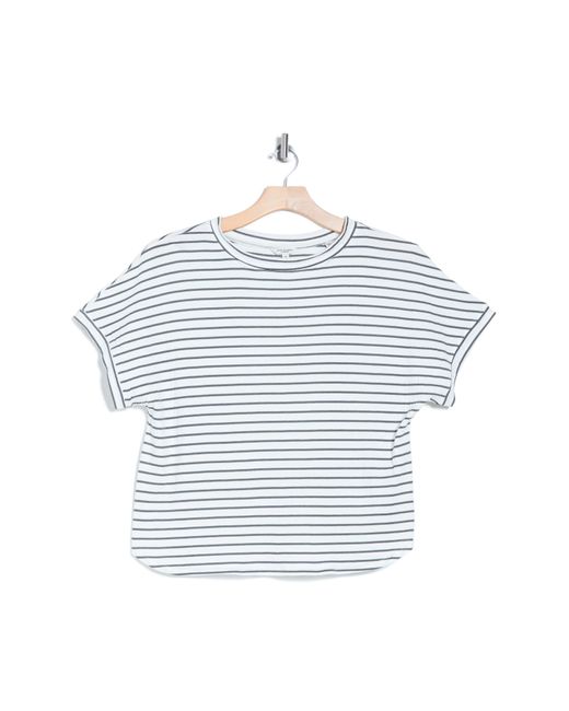 Max Studio White Stripe Curve Hem Crinkle T-shirt