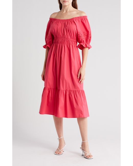 Nanette Lepore Red Amber Off The Shoulder Midi Dress