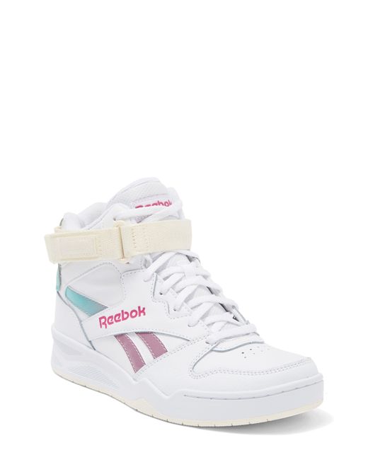 Reebok Royal Bb4500 Hi Top Strap Sneaker In White/lilac/classic Teal At Nordstrom Rack