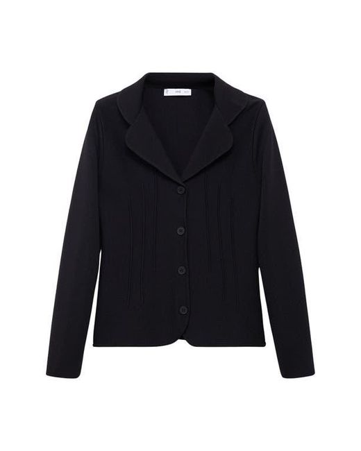 Mango Black Knit Jacket With Lapel Collar