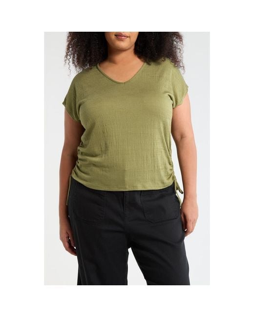 Max Studio Green V-Neck Side Cinched Top