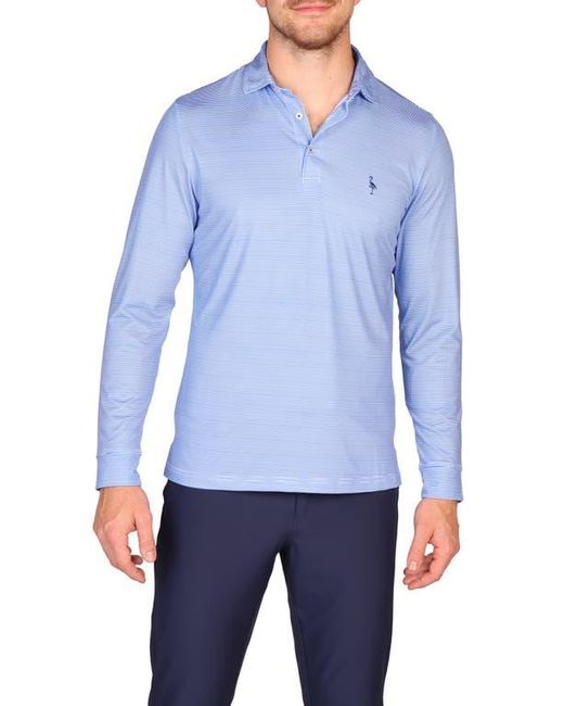 Tailorbyrd Blue Stripe Print Long Sleeve Performance Polo for men