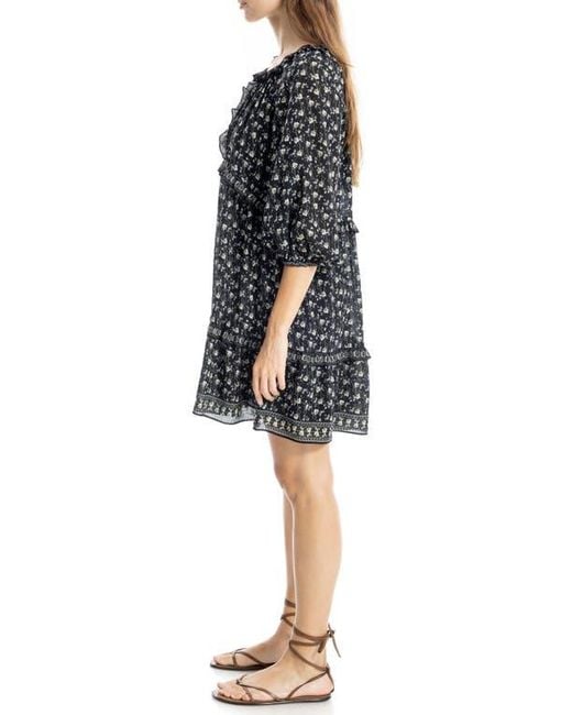 Max Studio Black Floral Three-Quarter Sleeve Keyhole Minidress