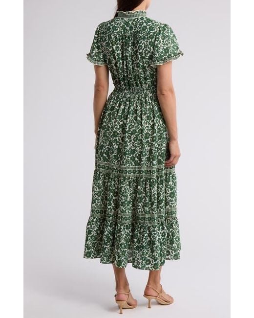 dark green smocked dress Rain Smocked Midi Dress in Green main image 0