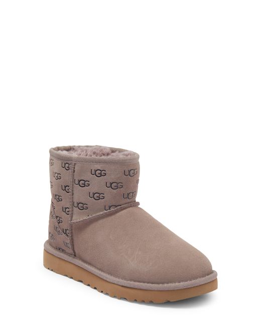 UGG Classic Mini Embossed Logo Bootie in Brown | Lyst