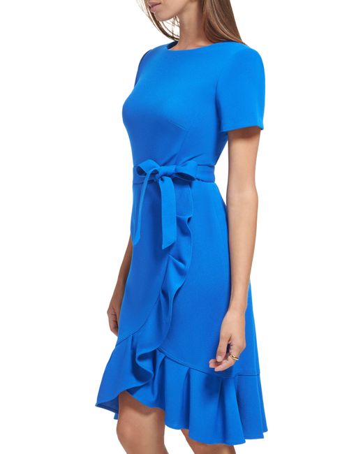 Calvin Klein Blue Short Sleeve Wrap Style Dress