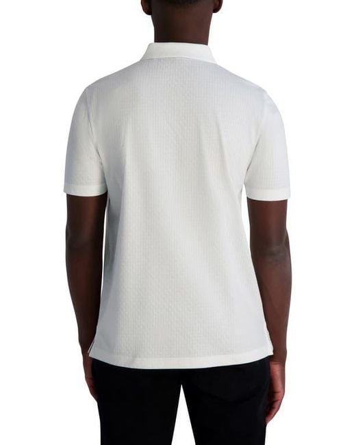 Karl Lagerfeld White Textured Quarter Zip Performance Polo for men