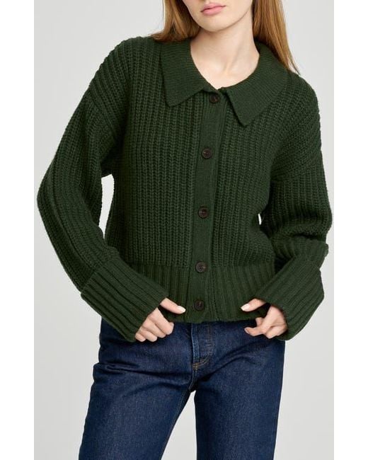 Wayf Green Bea Collared Cardigan