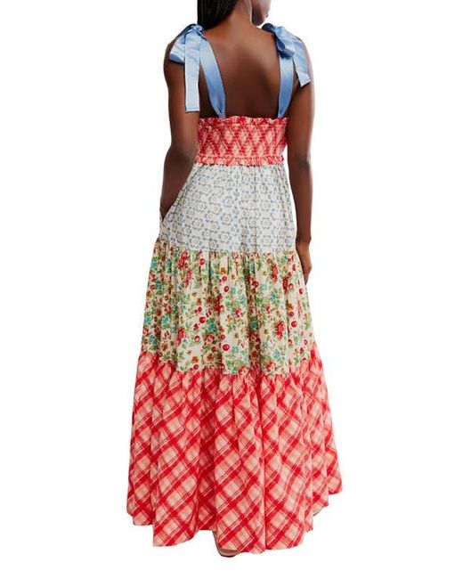 Free People Red Bluebell Mixed Print Cotton Maxi Dress