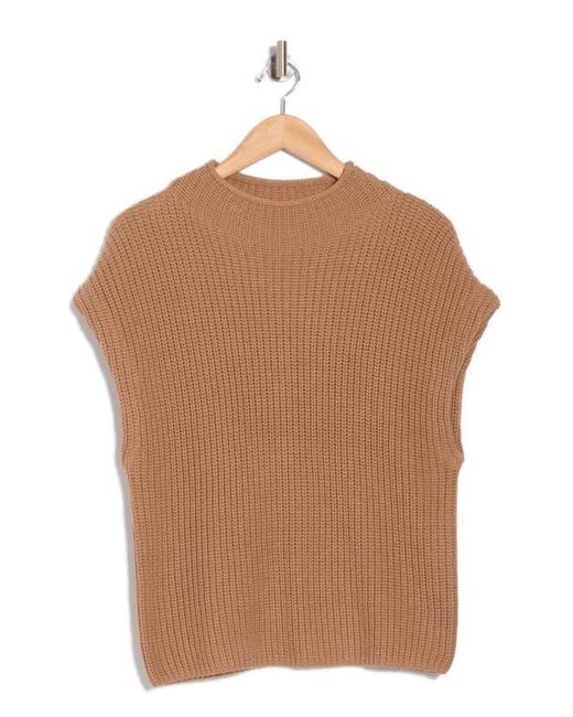 Leith Blue Mock Neck Cap Sleeve Cotton Blend Sweater
