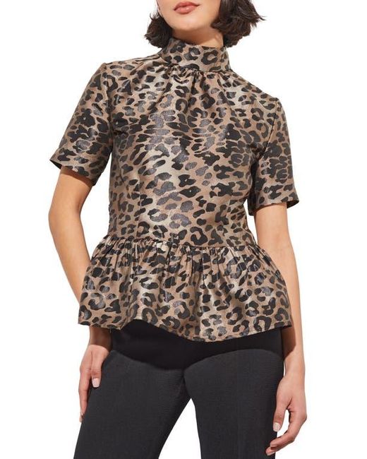 Ming Wang Black Leopard Print Peplum Top