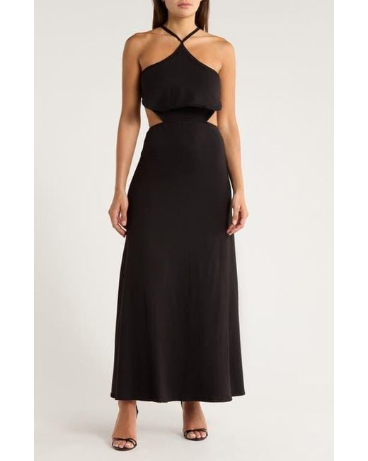 halter dress with sleeves Fluid Backless Halter Maxi Dress with Slit Detail main image 0