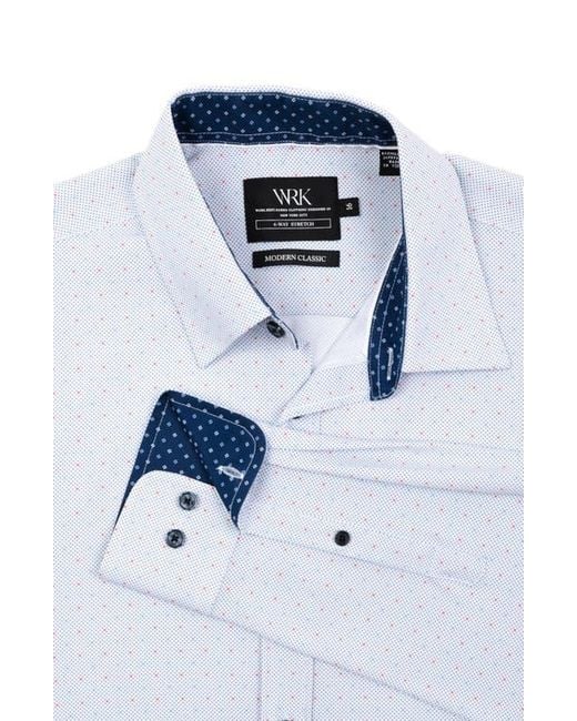 W.r.k. White Regular Fit Dot Print Performance Stretch Dress Shirt for men