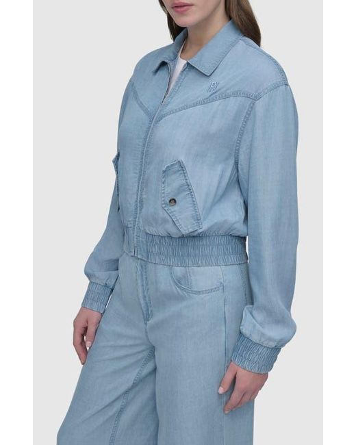 DKNY Blue Front Zip Chambray Bomber