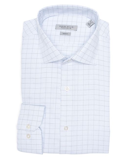 Perry Ellis White Slim Fit Textured Windowpane Check Shirt for men