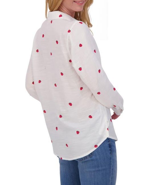 Lucky Brand White Heart Print Button-Up Shirt