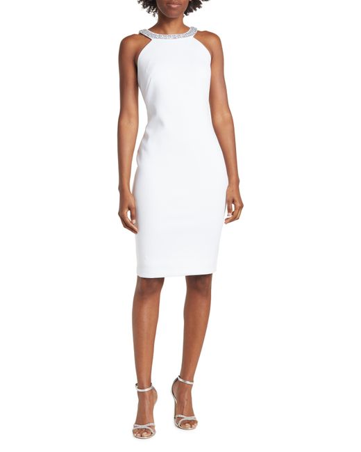 Calvin Klein Bling Embellished Halter Neck Sheath Dress In White At ...