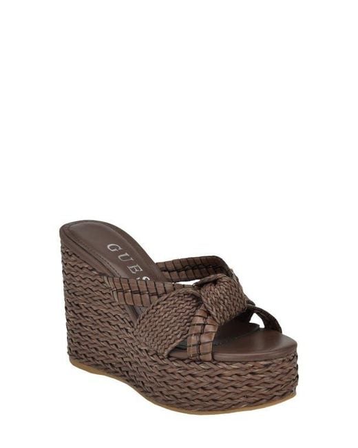 Guess Brown Eveh Platform Wedge Sandal