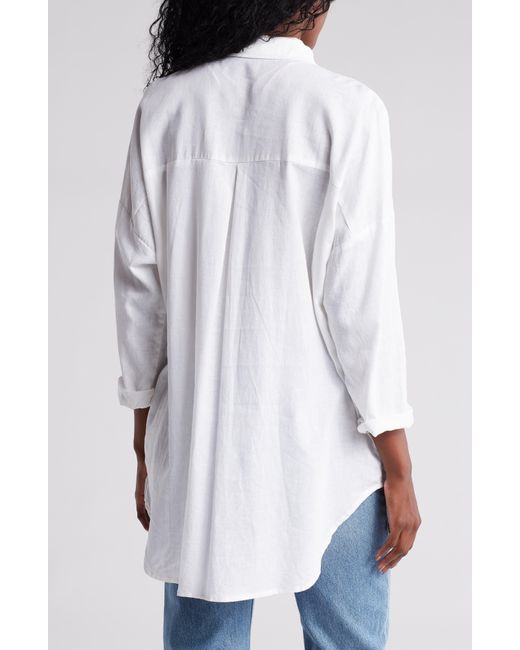 Halogen® White Oversize Linen Blend Button-up Tunic