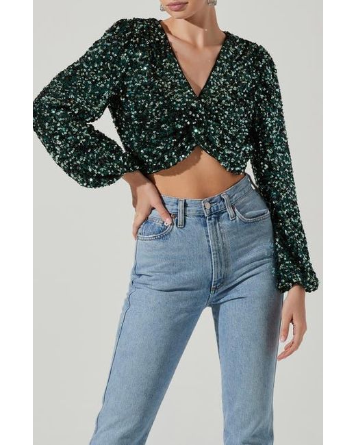 Astr Blue Nix Twist Sequin Crop Top