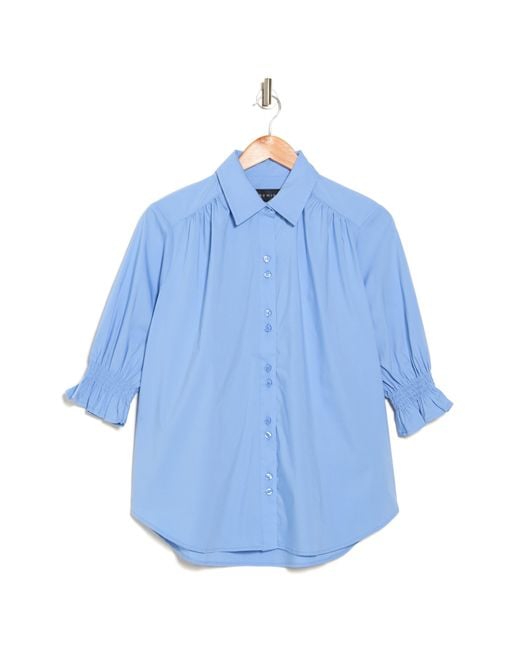 Premise Studio Blue Smocked Ruffle Shirt