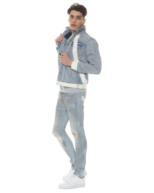 HVMAN Blue Denim Jacket with Leather Trim for men