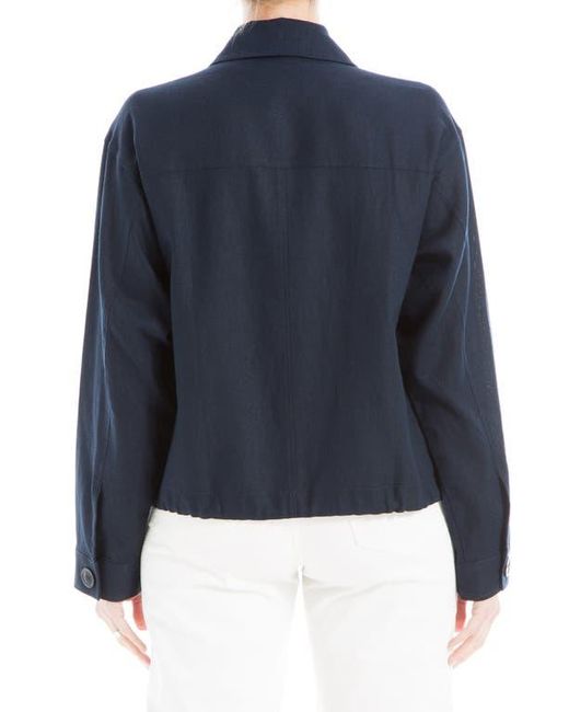 Max Studio Blue Linen & Cotton Utility Jacket
