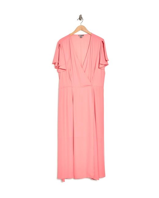 Love By Design Pink Marie Flutter Sleeve Faux Wrap Maxi Dress In Rose Petal At Nordstrom Rack