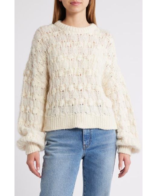 FRAME White Open Stitch Alpaca Blend Crewneck Sweater