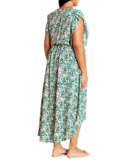 City Chic Green Ditsy Floral Wrap Front Maxi Dress