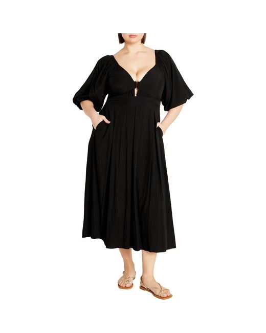 City Chic Women's Black Shae Keyhole Detail Balloon Sleeve Midi Dress