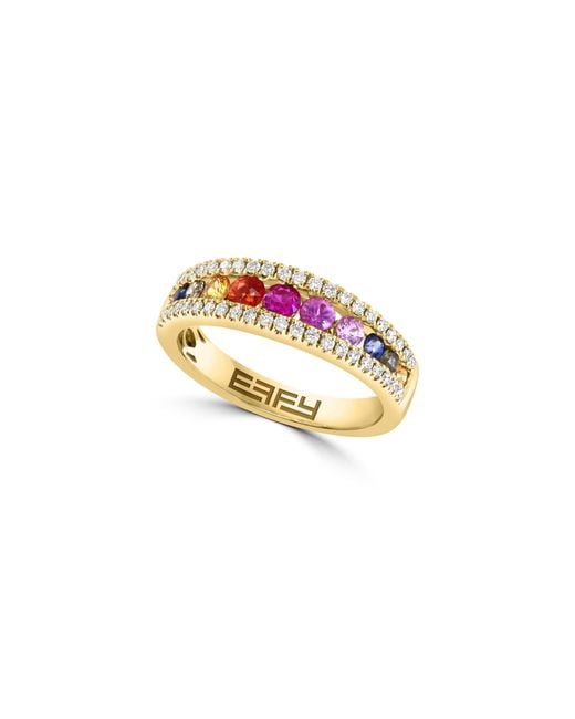 Effy White 14k Gold Rainbow Sapphire & Diamond Pavé Ring