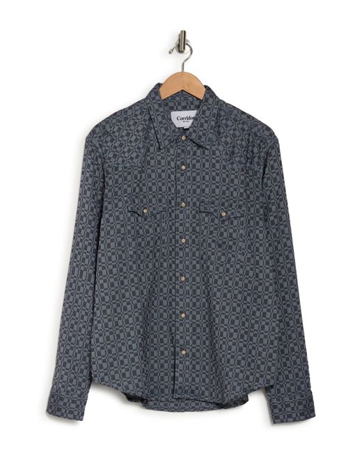 Corridor NYC Blue Overshot Check Western Button-up Shirt for men