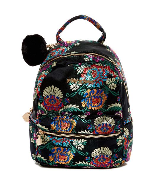 Betsey Johnson Black Satin Chinoiserie Embroidered Mini Backpack