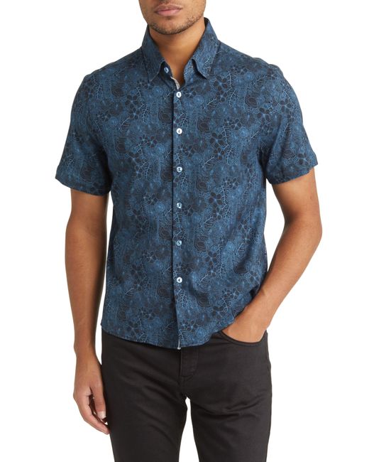 Stone Rose Blue Jungle Print Short Sleeve Button-up Shirt for men