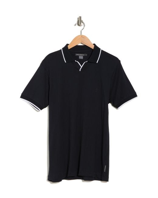French Connection Black Trophy Tipped Cotton Polo for men