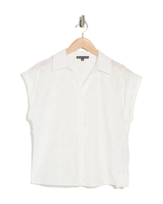 Adrianna Papell White Embroidered Cotton Camp Shirt