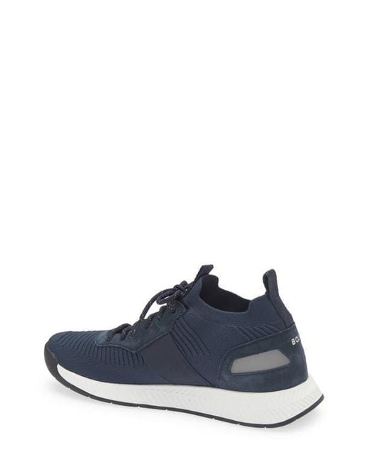 Boss Blue Titanium Runn Knit Sneaker for men