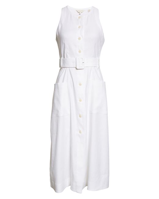 Ted Baker White Jancita Button-up Sleeveless Midi Dress