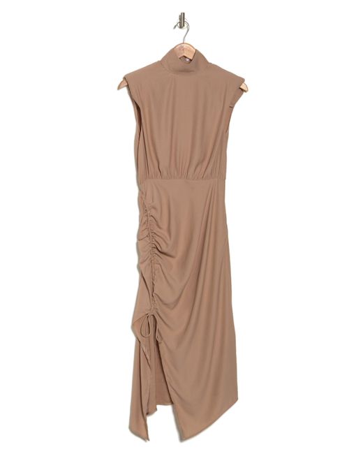 AREA STARS Natural Side Ruched Midi Dress