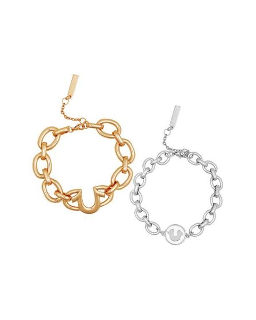 True Religion Metallic Set Of 2 Two-Tone Logo Chain Bracelets