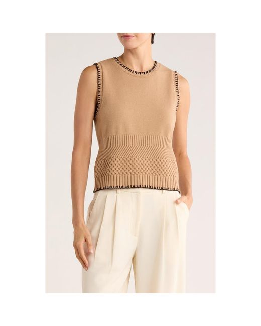Ellen Tracy Natural Whipstitch Texture Sleeveless Sweater