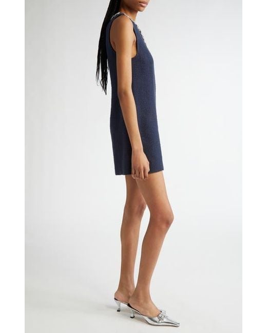 Cinq À Sept Blue Franchelle Crystal Embellished Tweed Minidress