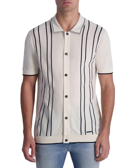 Karl Lagerfeld White Striped Short Sleeve Knit Shirt for men