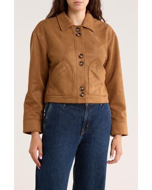 Ellen Tracy Brown Crop Faux Suede Jacket